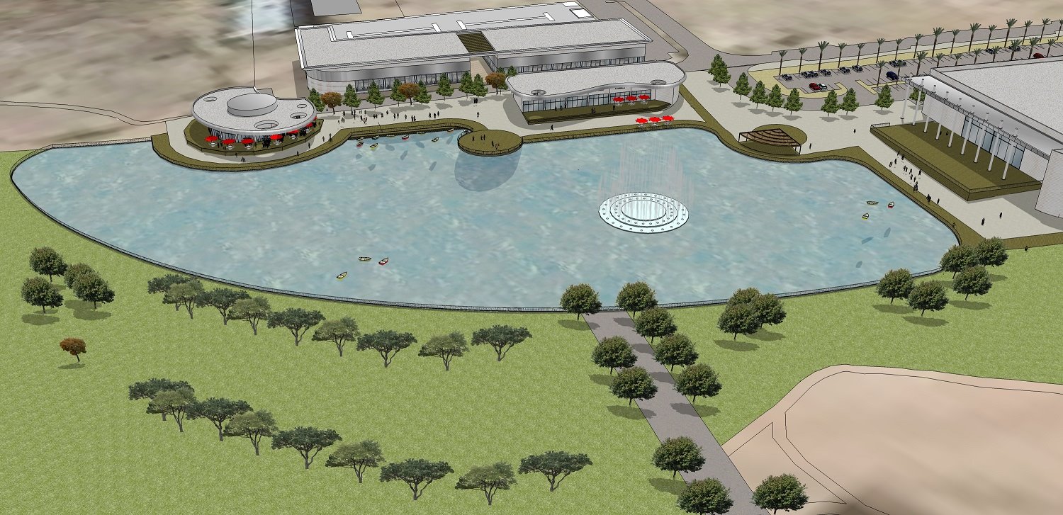 אגם בפארק התעשייה בעומר. הדמיה: יחצ