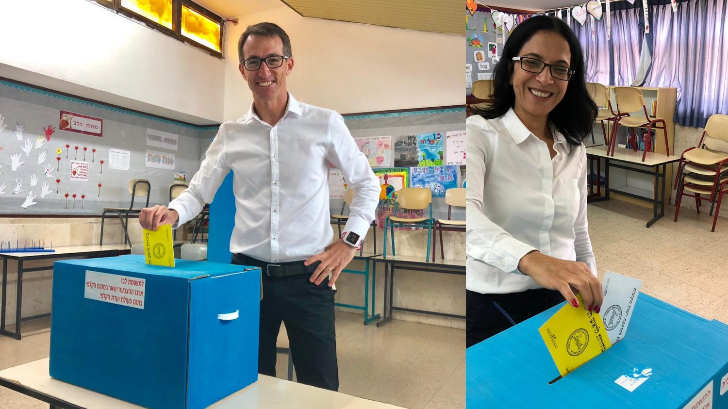 כפיר מימון ורונית דמרי עייאש מצביעים בלהבים. צילום: פרטי