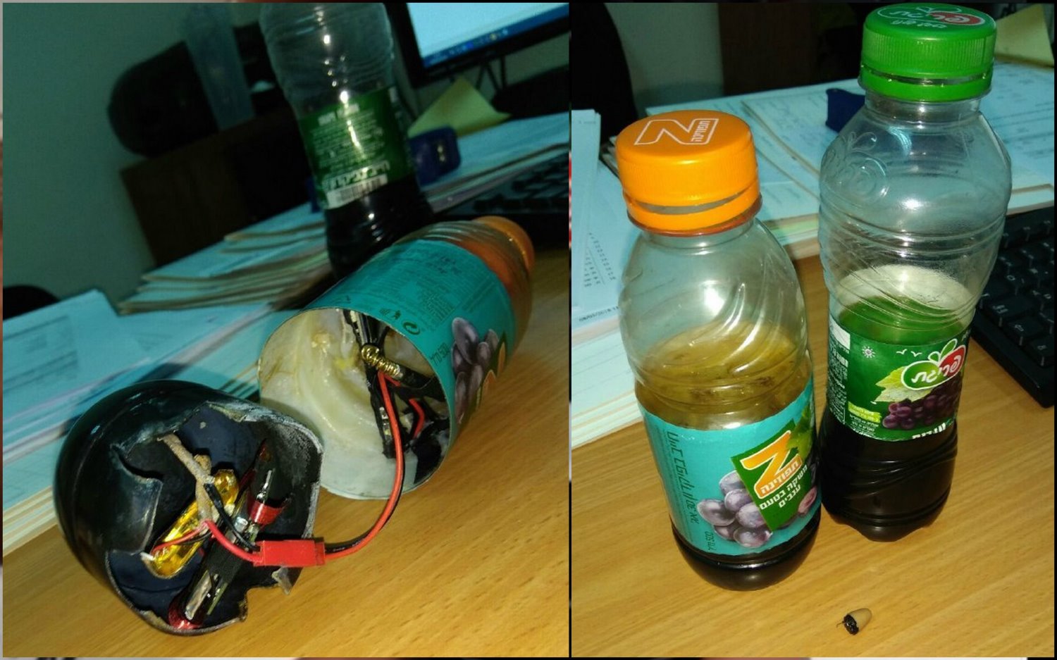 בקבוק "מיץ ענבים" התגלה כמצלמה נסתרת. צילום: דוברות המשטרה