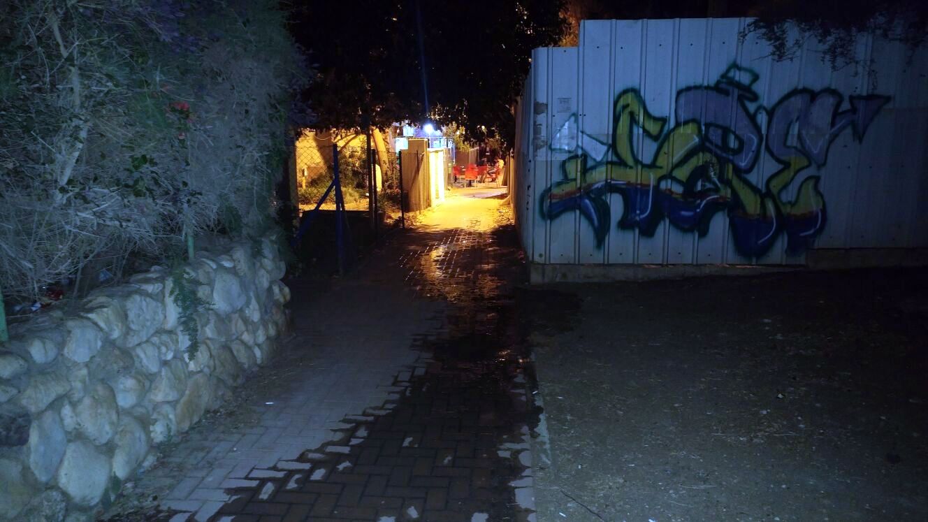 חשיכה, גרפיטי, וביוב זורם. לא רחוב נעים במיוחד. צילום: שרון טל