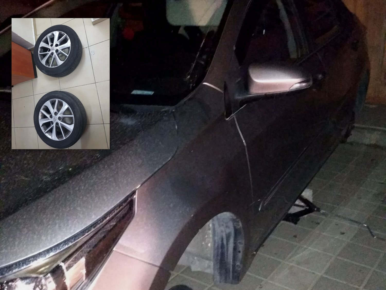 טויוטה קורולה - יעד לגניבת צמיגים. צילום דוברות המשטרה 