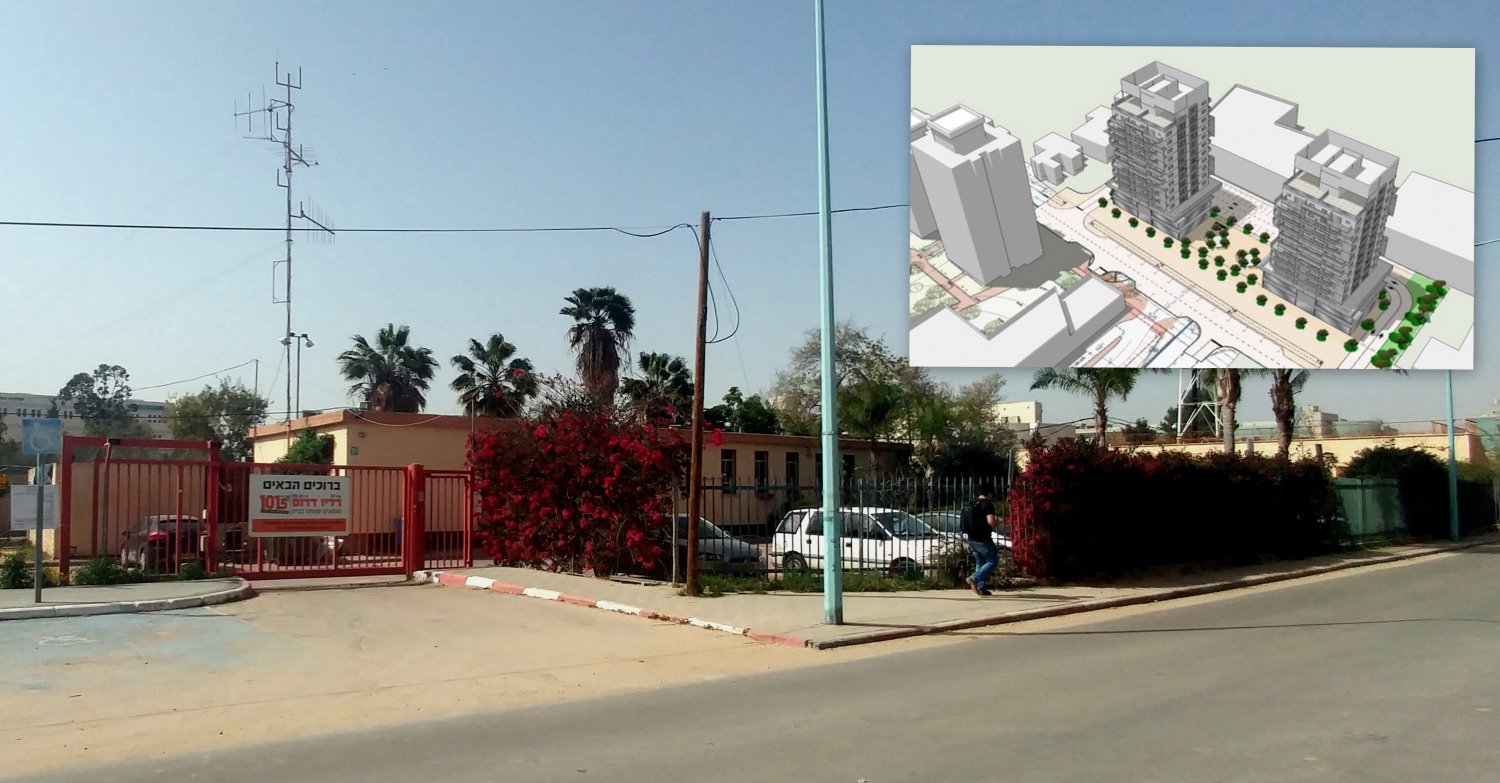 פינוי בינוי על מתחם רדיו דרום. צילום: שרון טל, הדמיה - מרש אדריכלים