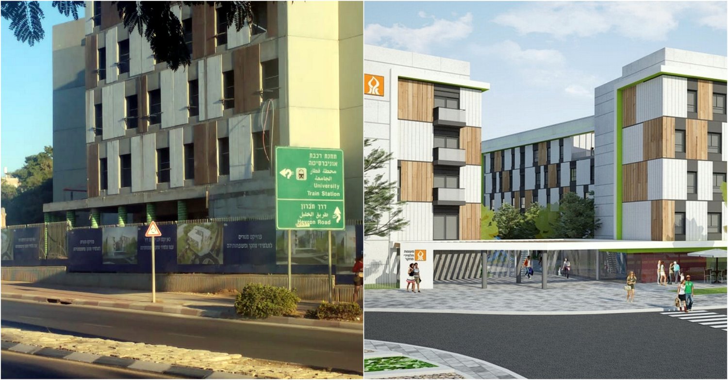 פרויקט מגורים לתלמידי מחקר עתיד להסתיים בחודשים הקרובים. צילום הדמיה באדיבות אוניברסיטת בן גוריון. צילום שטח: שרון טל