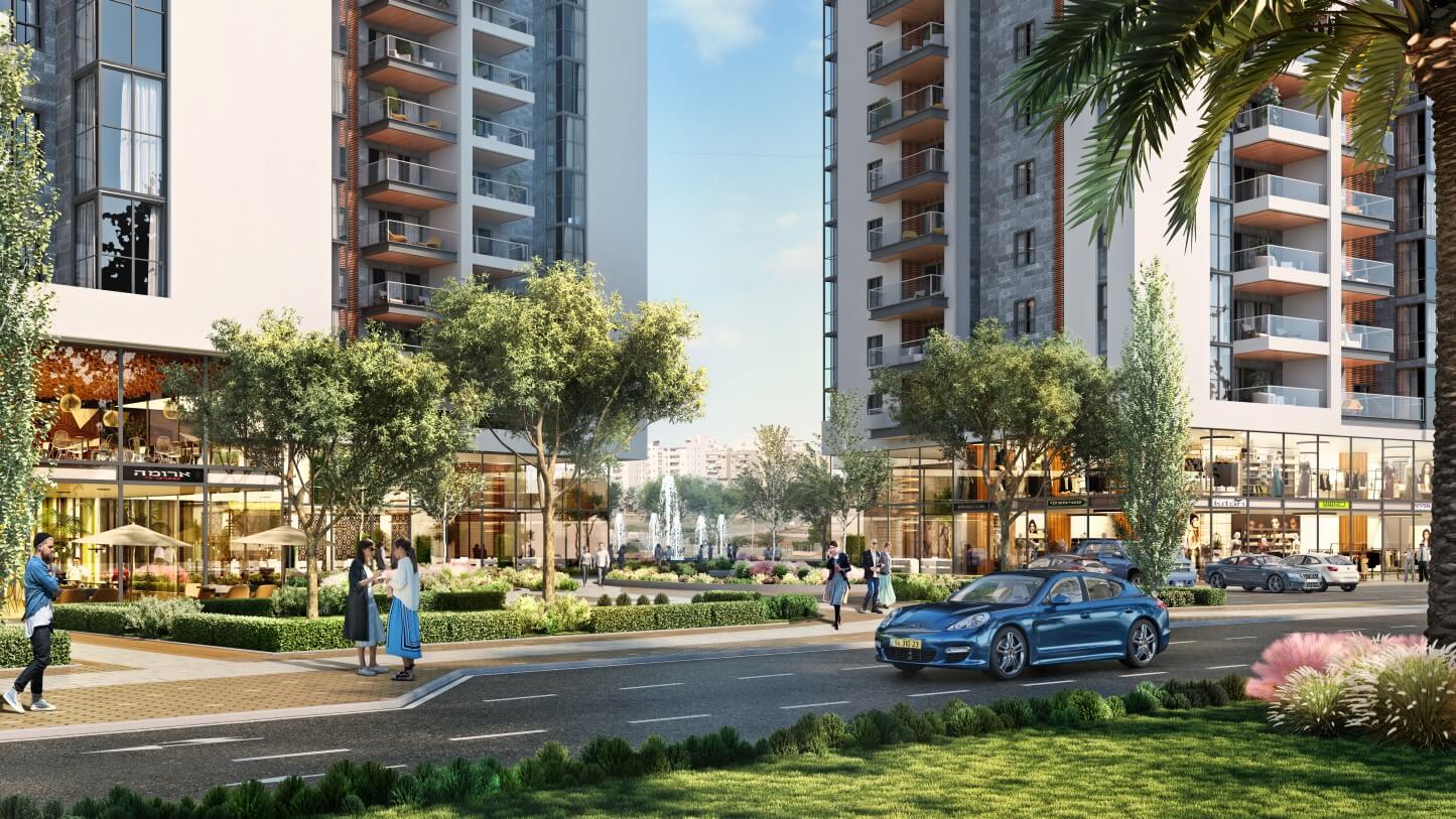 מרכז מסחרי יוקם בקומת הקרקע של הפרויקט. צילום הדמיה: אפי קפיטל