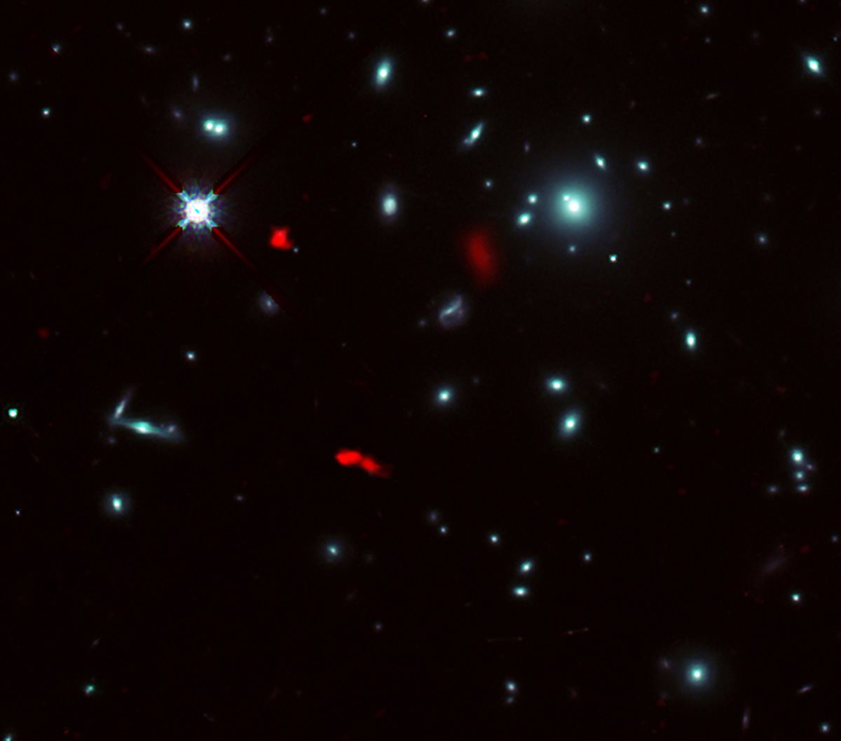 קרדיט: ALMA (ESO/NAOJ/NRAO), פוג'ימוטו ואח', טלסקופ החלל נאס"א/ESA האבל