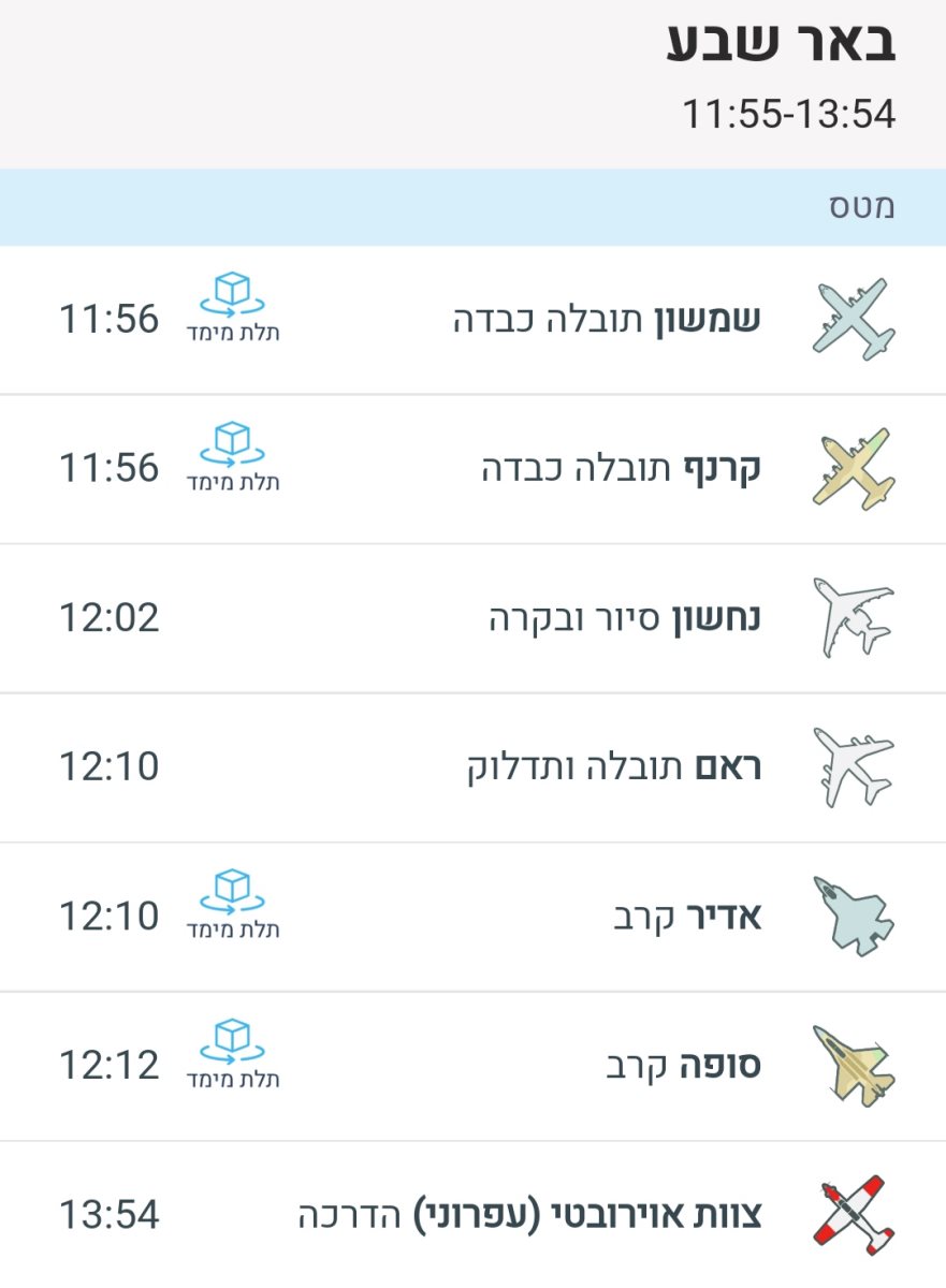 זמני מטס חיל האוויר בבאר שבע