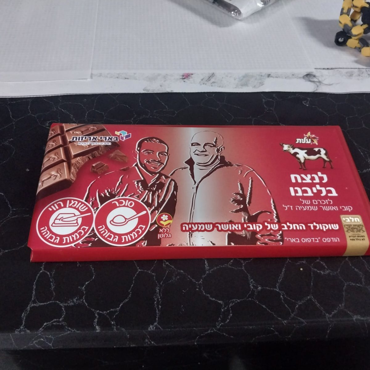 השוקולד להנצחת קובי ואושר שמעיה. צילום: פרטי