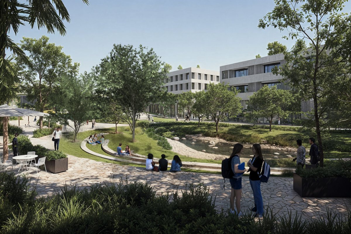 הכיכר המרכזית של הכפר הציוני העולמי. קרדיט הדמיה: HQ ARCHITECTS