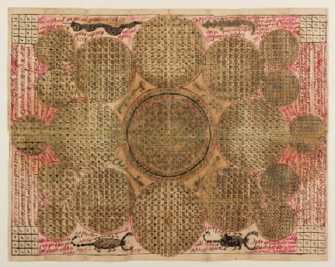 באדיבות ווליאם גרוס. דף קמע ממרוקו, נגד נחשים ועקרבים. מאה ה 19