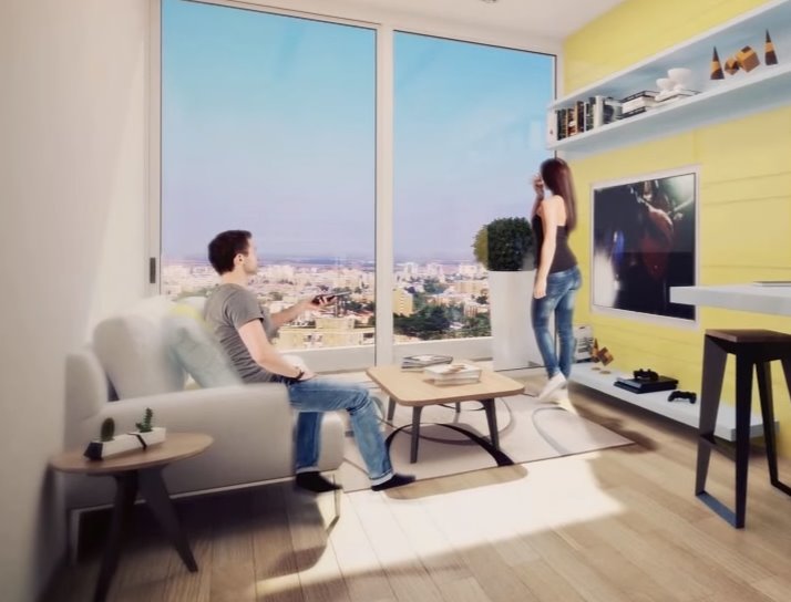 דגם C- דירת שני חדרי שינה עם מטבח וסלון משותפים