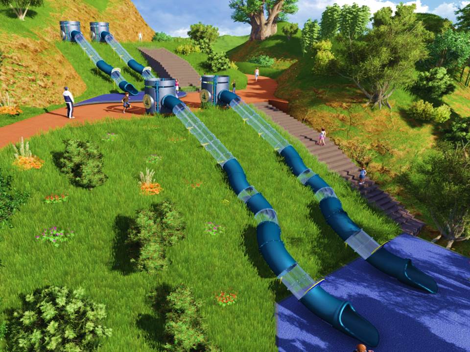 מתחם אקסטרים ומגלשות ענק על מורדות גבעה. 